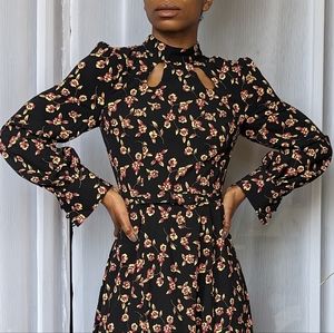 ModCloth Black Floral Midi Dress with Pink and Cream Blooms